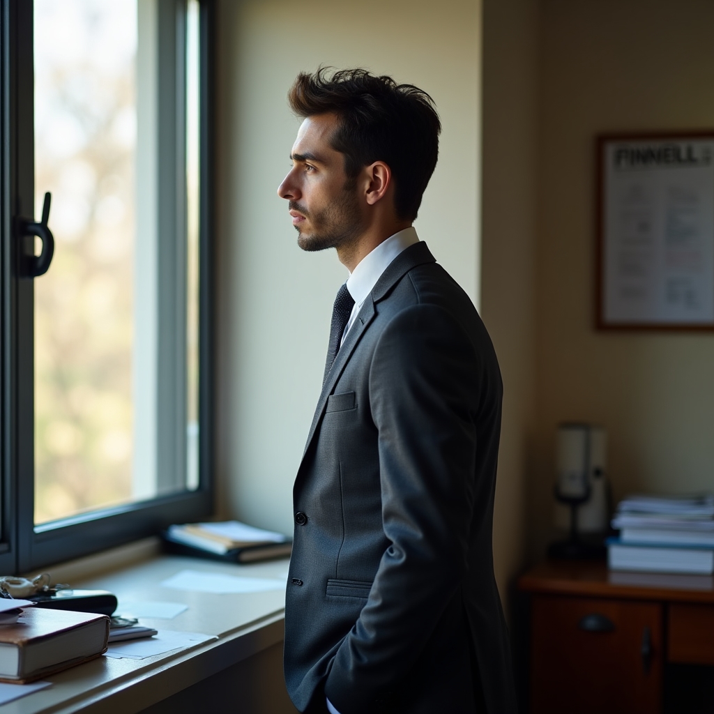 Giovane professionista che rivaluta il proprio percorso dopo il primo lavoro